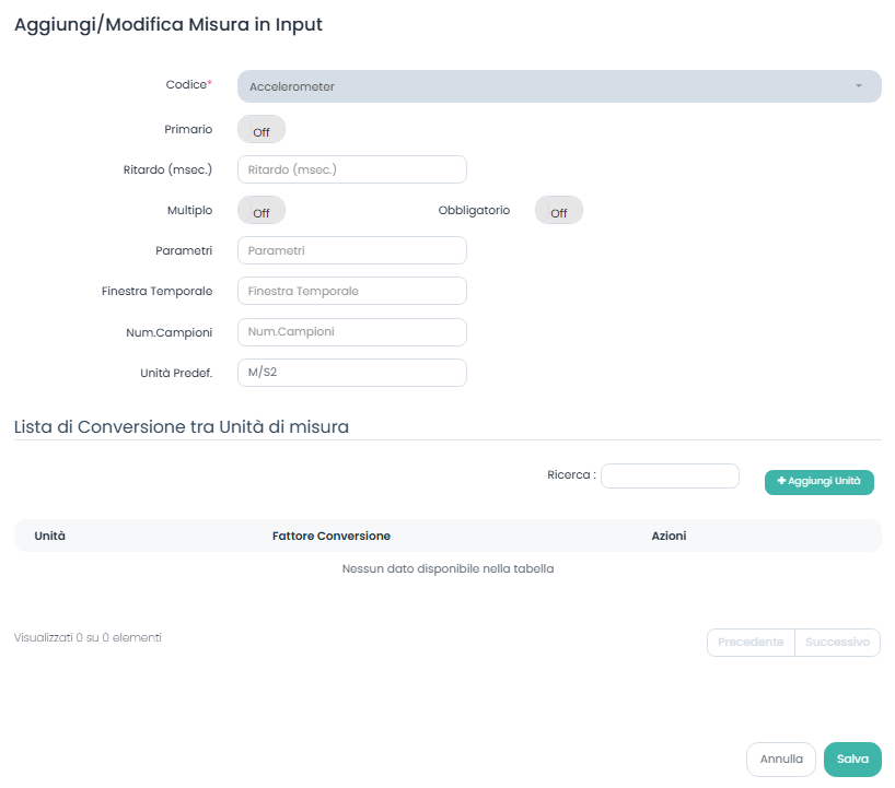 Aggiungi Misura Input
