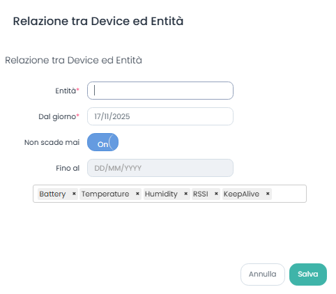Aggiungi Relazione tra Dragino ed Entità