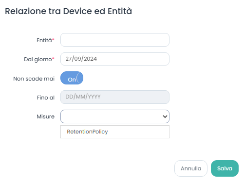 Aggiungi Relazione tra Retention ed Entità