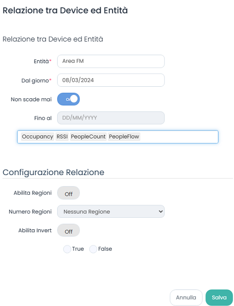 Aggiungi Relazione tra Milesight VS121 ed Entità