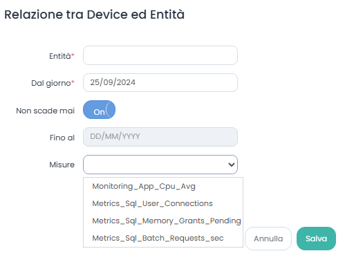 Aggiungi Relazione tra Data base ed Entità