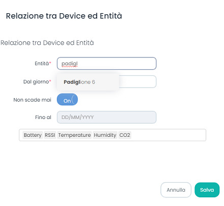 Aggiungi Relazione tra Milesight ed Entità