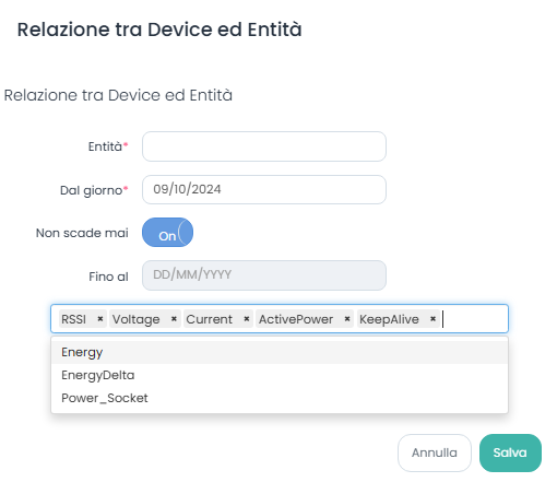 Aggiungi Relazione tra Milesight ed Entità