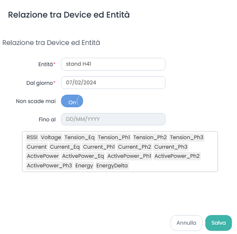 Aggiungi Relazione tra MilesightUC100 ed Entità