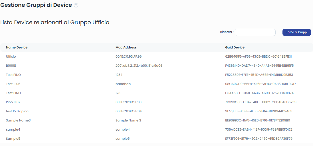 Lista device relazionati Device Group