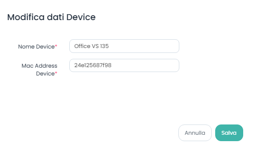 Modifica dati Device VS-135