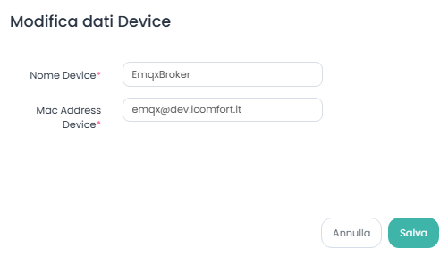 Modifica dati Device Emqx