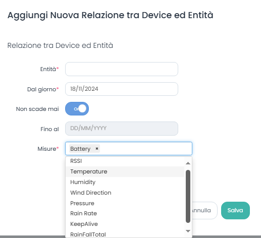 Aggiungi Relazione tra WTS506 ed Entità