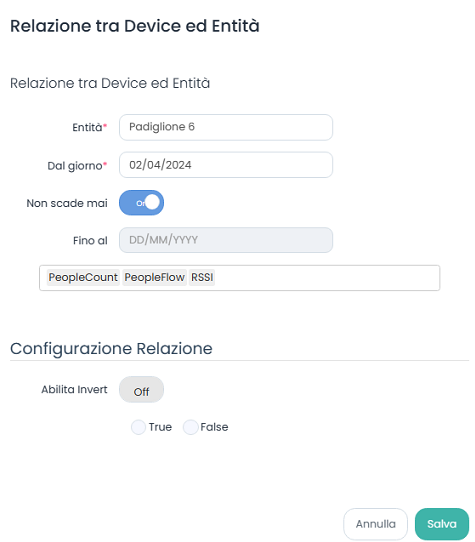 Aggiungi Relazione tra Milesight VS132 ed Entità