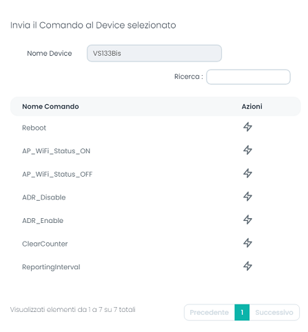 Invia comandi remoti al Device Milesight VS133