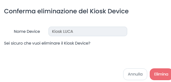 Conferma Eliminazione Device kiosk