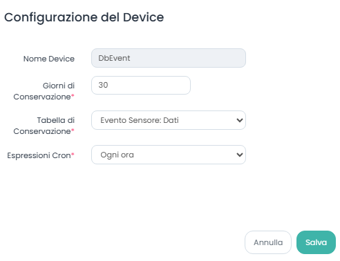 Modifica Config Retention