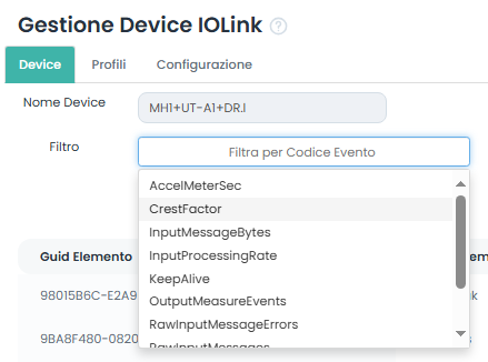 Filtri codice evento Device IO-Link