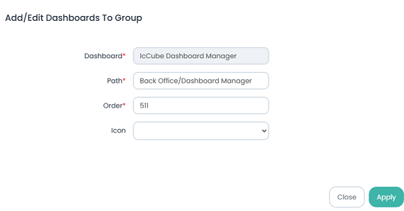 Manage Add Dashboard Group