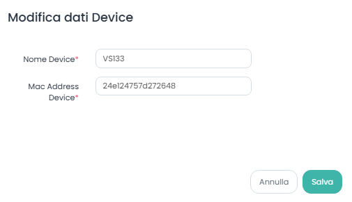 Modifica dati Device VS-133