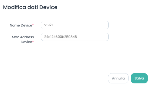 Modifica dati Device VS-121